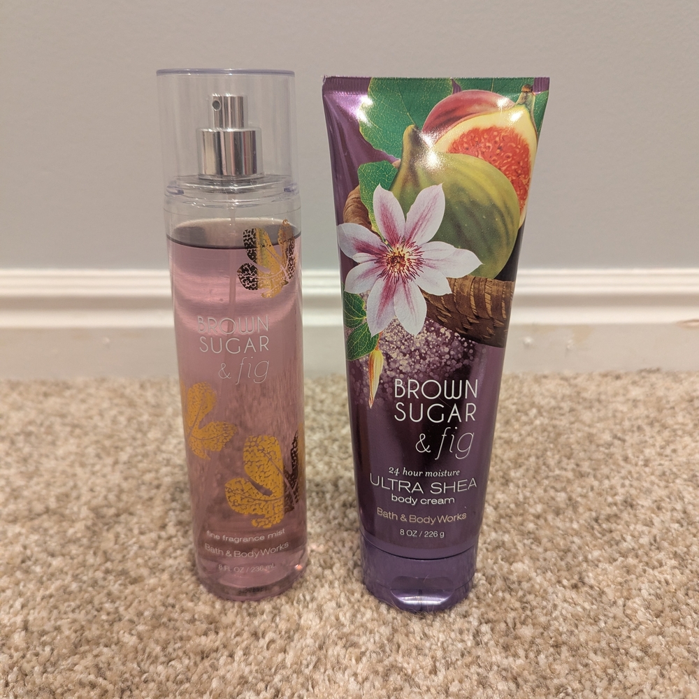 Bath & Body Works Brown Sugar & Fig Body Mist and Cream Set - Purple and Pink